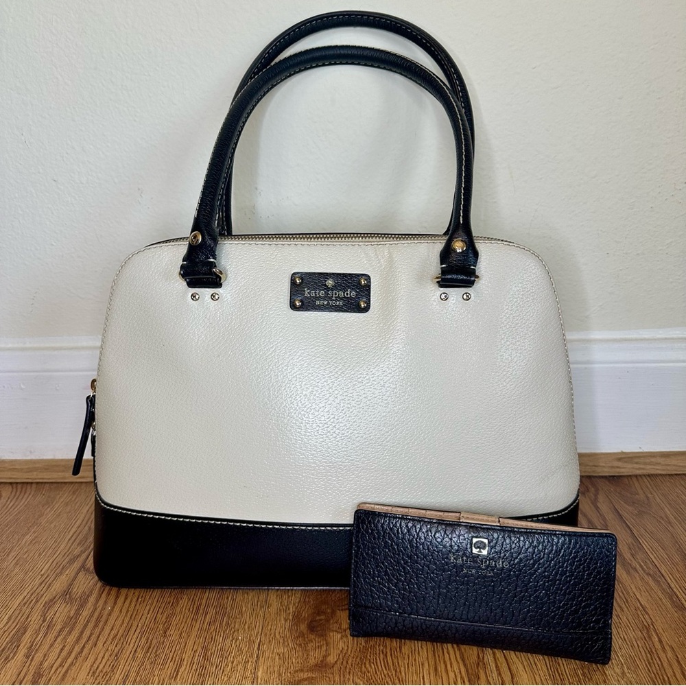 Kate Spade Wellesley Rachelle black and ivory shoulder purse with black wallet